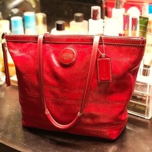 Red Coach Leather Tote